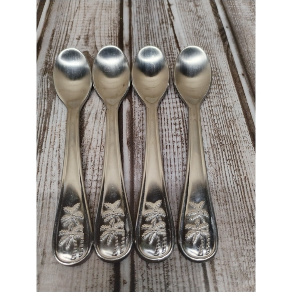 4 Cambridge PALM TREE w/ Coconuts Stainless Satin 5" Condiment Sugar Spoons Mini